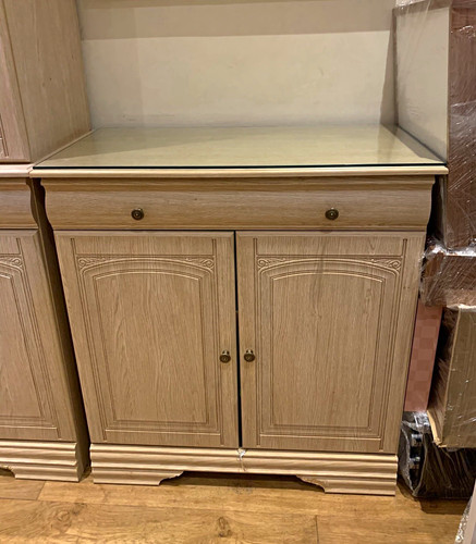 Beige oak display cabinet - oak,