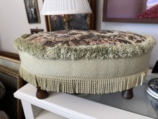 Vintage Sherborne Low Oval Footstool Dralon Velvet Fringed Tapestry