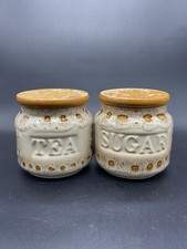 Vintage Set x 2 Fosters Pottery Honeycomb Blonde Tea Sugar Storage Jars Canister