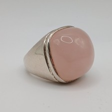 QVC 925 Sterling Silver Large Pink Stone Statement Ring Size T Hallmarked -CP 