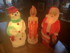 3 Empire Vintage Blow Molds Christmas Santa Snowman Candle 1968-70 MCM