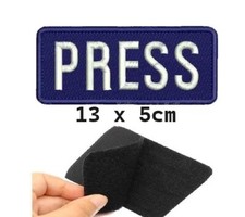 PRESS MEDIA BLUE Black background SMALL  Large Patch/Badge Embroidered Hook&Loop