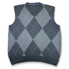 Vintage Nautica Argyle Knit Sweater Vest, V-Neck, Grey/Blue, XL (SWT1546)
