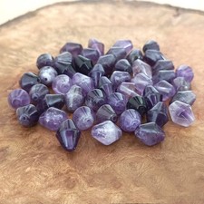 48 Purple Chevron Amethyst Gemstone Beads Bicone Polished 10mm - 11mm Natural