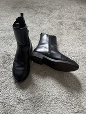 Girls School Boots Size 37 Black Zara Faux Leather Zip Up