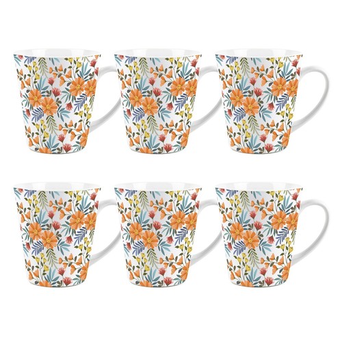 Orange flowers latte mugs - mugs,