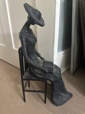 Vintage Bronzed Resin Figure Of Lady In Chair 