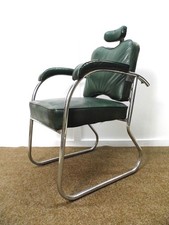 rare Vintage Bauhaus Art Deco Tubular chrome rexine Leather Barbers armchair