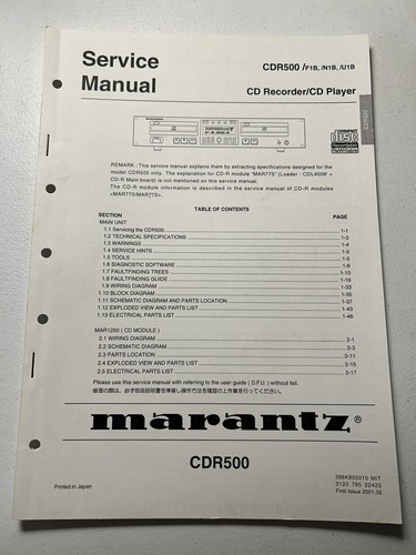 Marantz cdr500 recorder - marantz,