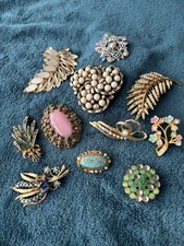 Job Lot 11 Brooches All Need Repair - Missing Stones/ Broken Clasps Craft Spares