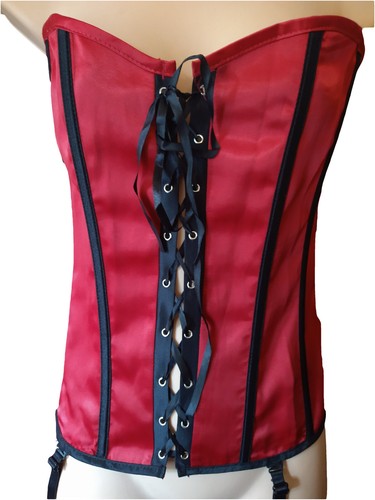 Satin suspender corset top red - suspender,