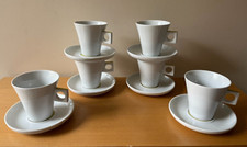 6 Nescafe Dolce Gusto Grande Coffee Mugs & Saucers Yellow Accents Square Handle