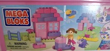 Mega Blocks  PINK and Purple bloks with fiqures & storage tub