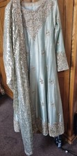 Pakistani Long Dress For Wedding Occasions In Icy Blue See Info