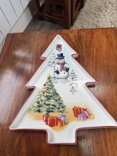 Large Aynsley Christmas Tree Shaped  China 14” platter In Original Box