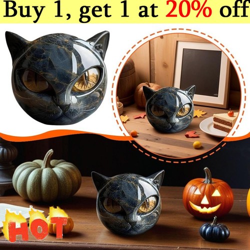New black cat stone handmade - black,