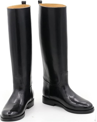 Black knee high - black, leather