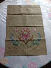 antique Irish brown linen table textile silk embroidery floral Jacobean style