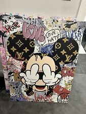 BANKSY STYLE MICKEY LOVE HATE GRAFFITTI FRAMED CANVAS WALL ART OR POSTER PRINT