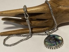 Beautiful Solid Sterling Silver Byzantine Rope Chain & Abalone Pendant (36.6g)