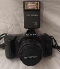Olympus om101 Power Focus 35mm SLR Film Camera And Olympus T18 Electronic Flash.