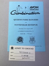 1996/97 QUEENS PARK RANGERS V TOTTENHAM HOTSPUR 21-04-1997 COMBINATION & TICKET