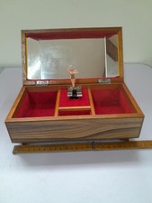 Vintage TOYO Ballerina Wooden Music Box Japanese Teak Jewellery Storage see pics