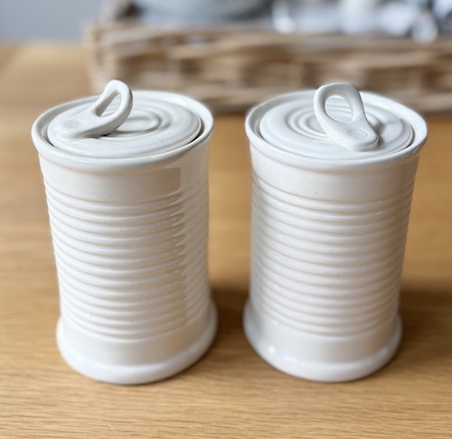 Pair cream ceramic tin can - tin,