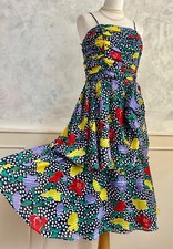 Vintage 1980's SIMON ELLIS Blue Polka Dot Floral Peplum Prom Cocktail Dress 10