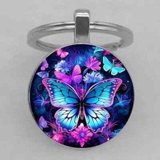Butterfly Purple Blue Bag Charm Clip Keyring Keychain Handcrafted Handmade gift