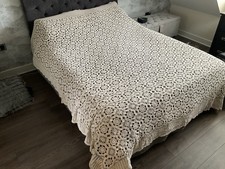 Vintage Crochet  Lace Bedspread Throw Large Double King Size 82” X 106” VGC