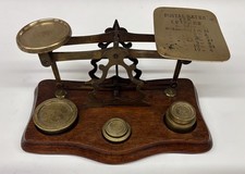 Antique Letter Postal Scales & Weights Wooden Base John Heath Birmingham