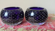 Controlled Bubble Art Glass Bowl/Tea Light Candle Holders X2. Free P&P