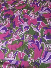 Psychedelic Retro swirl pattern Fabric pink purple green 60's 70's 157cm x 160cm