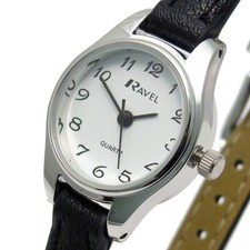 Ravel Ladies Small Neat Easy Read Quartz Watch Black Strap White Face R0124.13.2