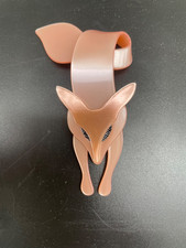 Vintage Lea Stein pink satin Renard Fox Brooch Signed