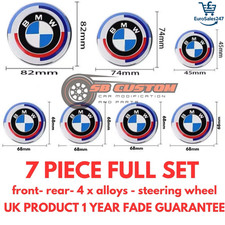 7x BMW 50th Anniversary Emblem Centre Caps Badges Set 82mm 74mm 68mm 45mm UK bmw