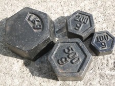 Vintage Metric Cast Iron Commercial Weights - 1 Kg 500, 200, 100 Grams Scales