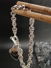 Vintage heavy  sterling Silver Belcher love heart  T Bar Toggle Bracelet 7in 22g