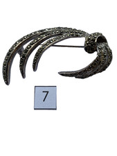 Vintage Faceted Marcasite Brooch Metal, Pin Closure Feather Shape 4cm x 5.5cm