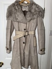 Karen millen Real Suede Shearling Coat, Size 10, Beige Colour