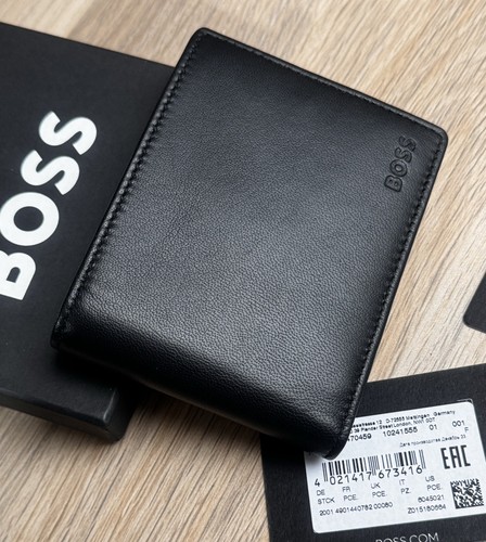 Hugo boss bifold black - black, leather