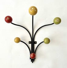 Original Vintage Retro Sputnik Metal Coat Hooks French Bobbles Coloured 6 Pegs