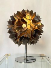 Vintage Capiz Shell Lotus Ball Table Lamp, Chrome Metal Stem, 1970s Style