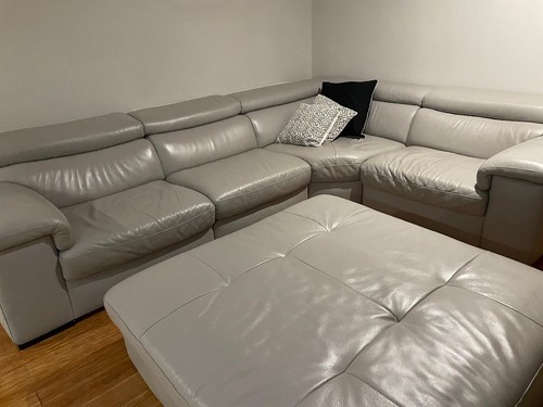 Grey leather corner sofa with - grey,