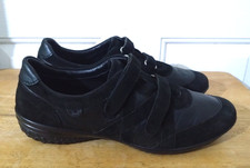 Hotter GENIE Black Leather Touch Fasten Women's Comfort Flat Shoes Trainers UK-5