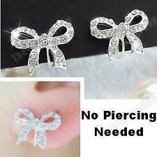 U CLIP ON studs CRYSTAL BOW