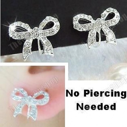 Clip studs crystal bow - u, on