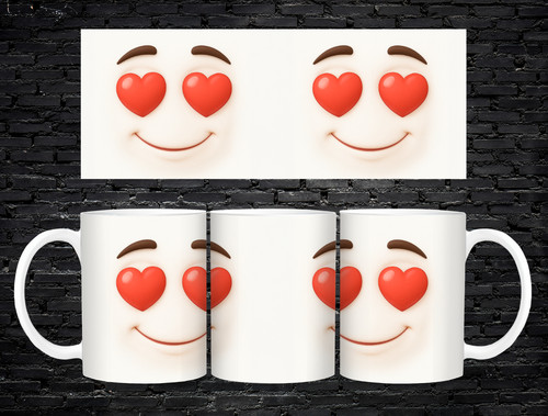 Funny heart eyes face mug - face, 11oz