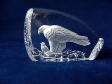 Vintage Wedgwood Art Crystal Glass Paperweight - Eagle & Chick Decoration